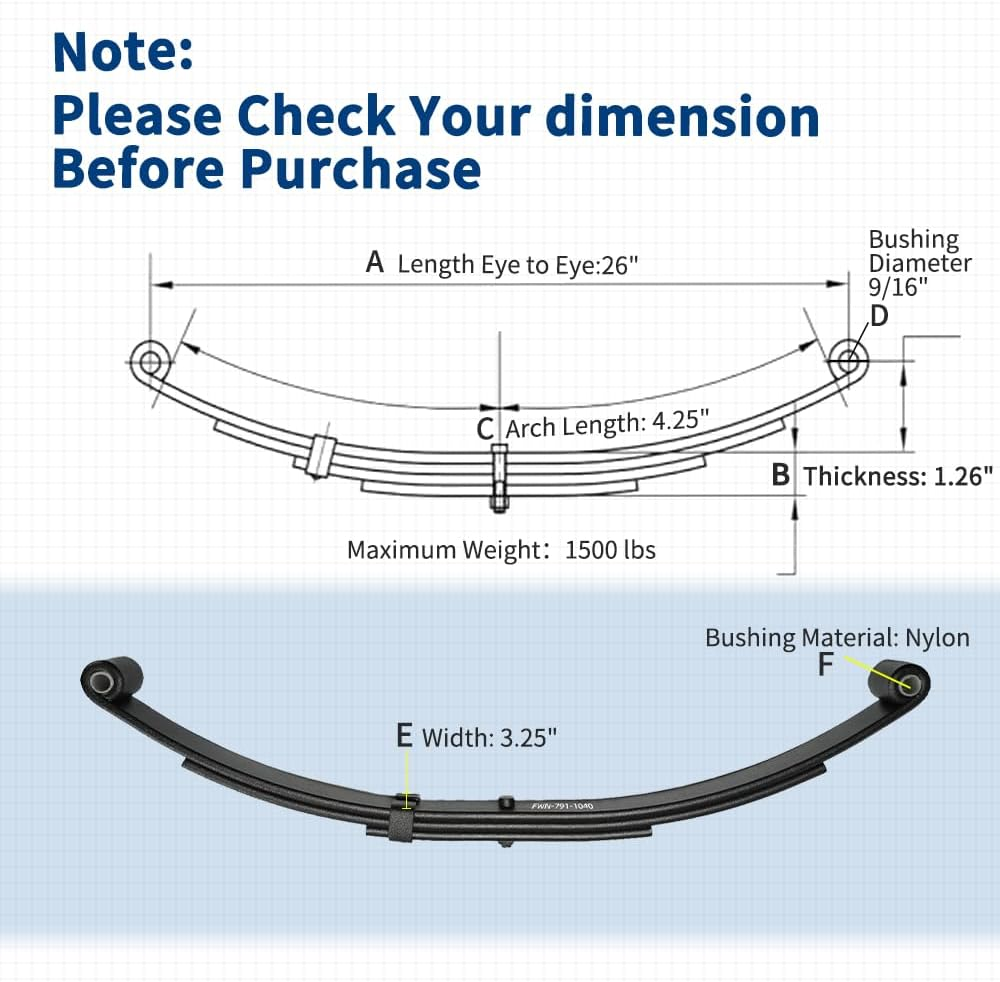 FWN 791-1040 Trailer Leaf Spring, 3 Leaf 1500lb