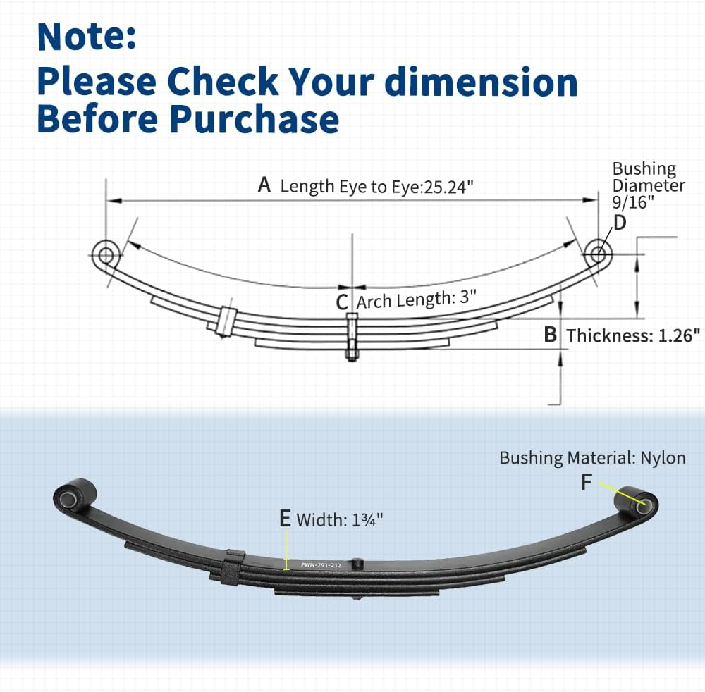 FWN 791-212 Trailer Leaf Spring, 4 Leaf 1750lb