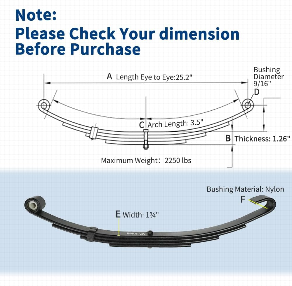 FWN 791-264 Trailer Leaf Spring, 4 Leaf 2250lb