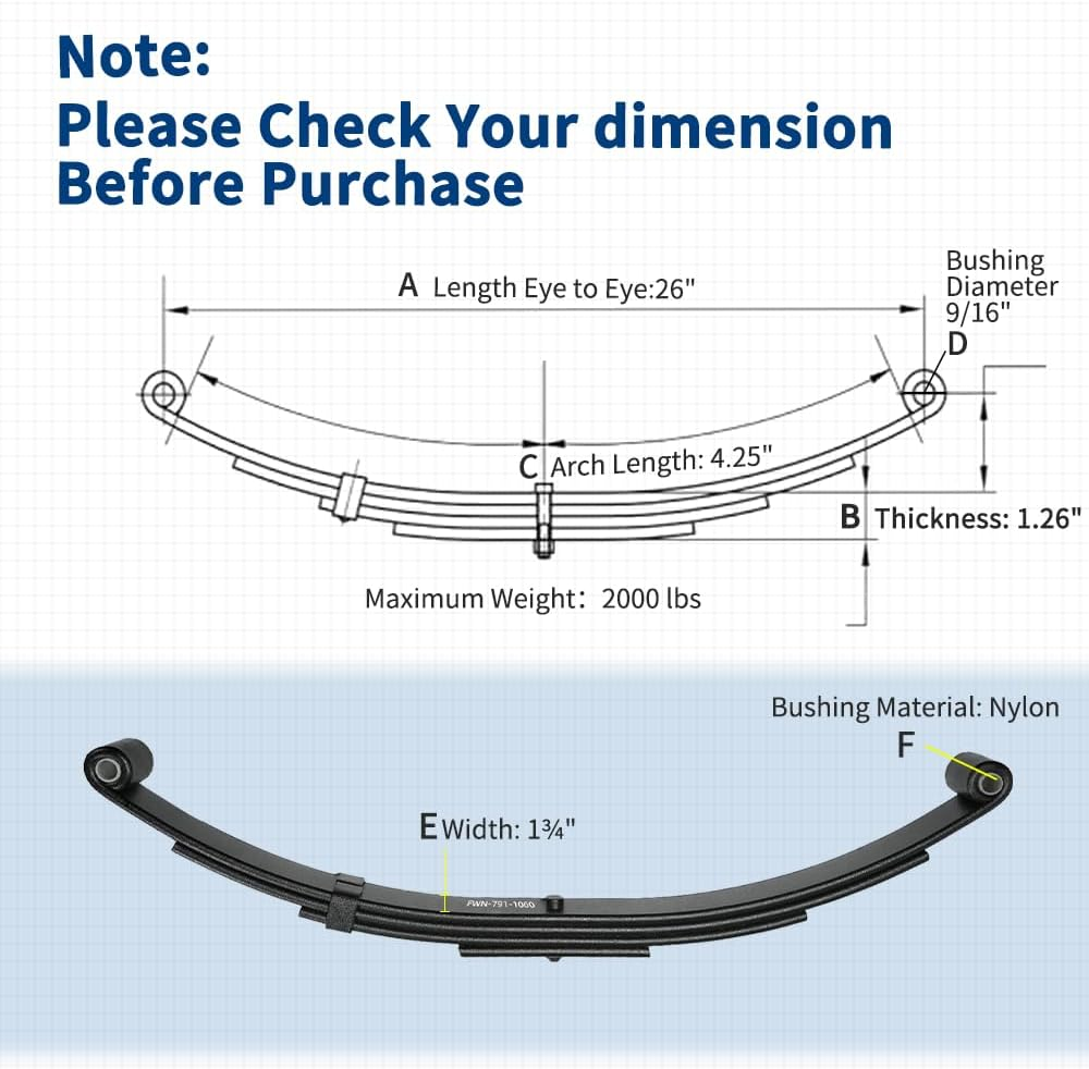 FWN 791-1060 Trailer Leaf Spring, 4 Leaf 2000lb